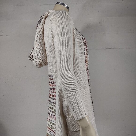 Angel of the North ivory multicolor hooded open front cardigan sweater size XXSP - Picture 3 of 7